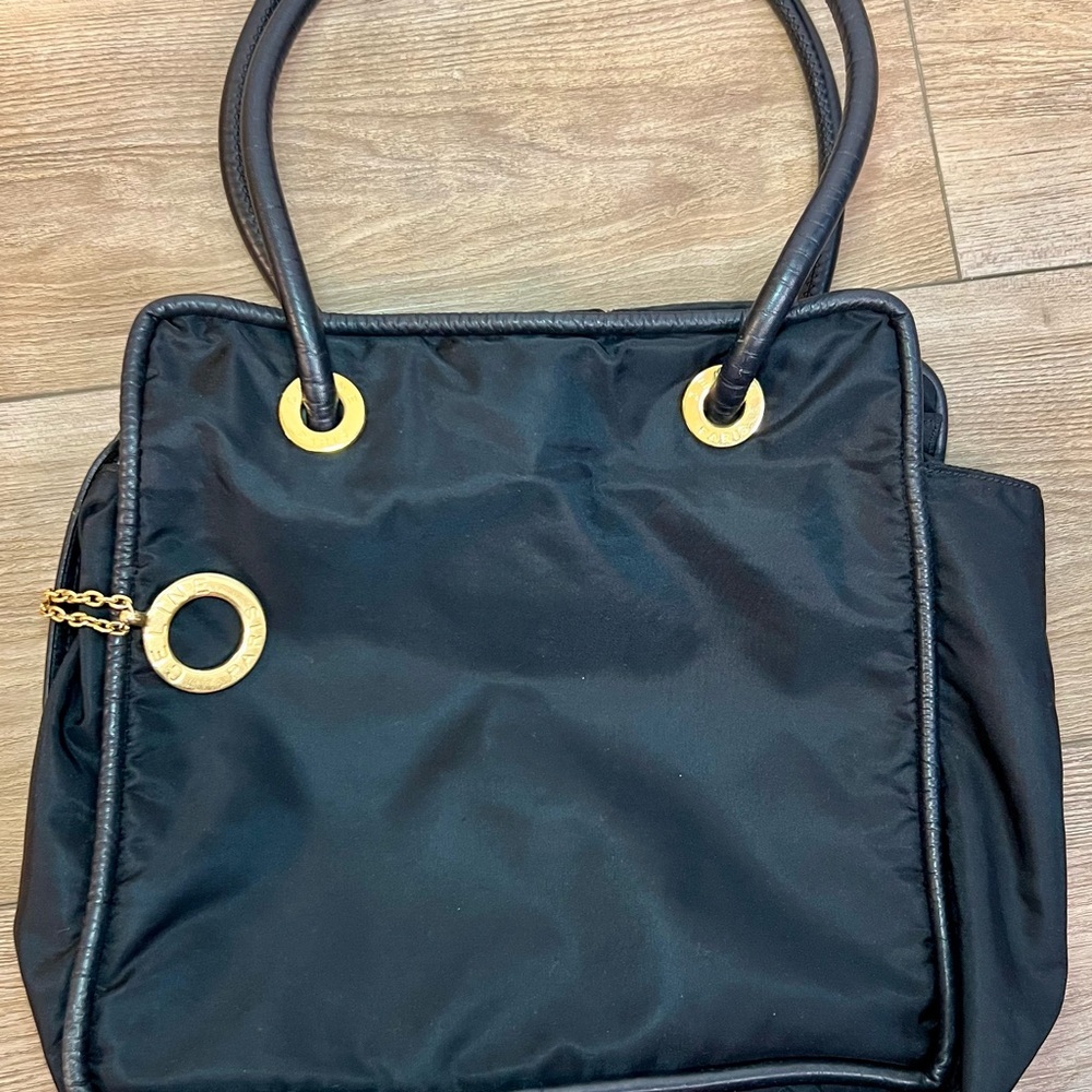 Celine Round Logo Nylon Tote Bag - Black and Gold - EUC - Picture 13 of 16